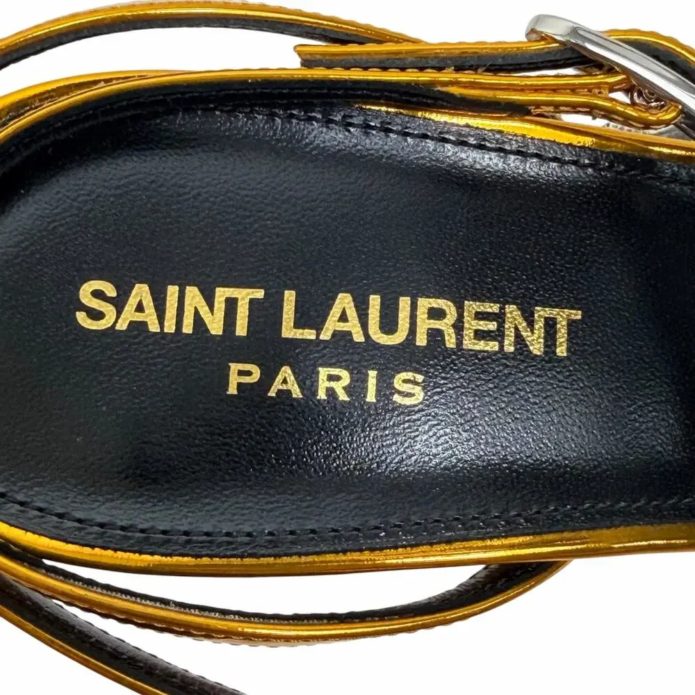 Saint Laurent Kitty 75 Ankle Strap Sandal Metallic Tangerine Size 40